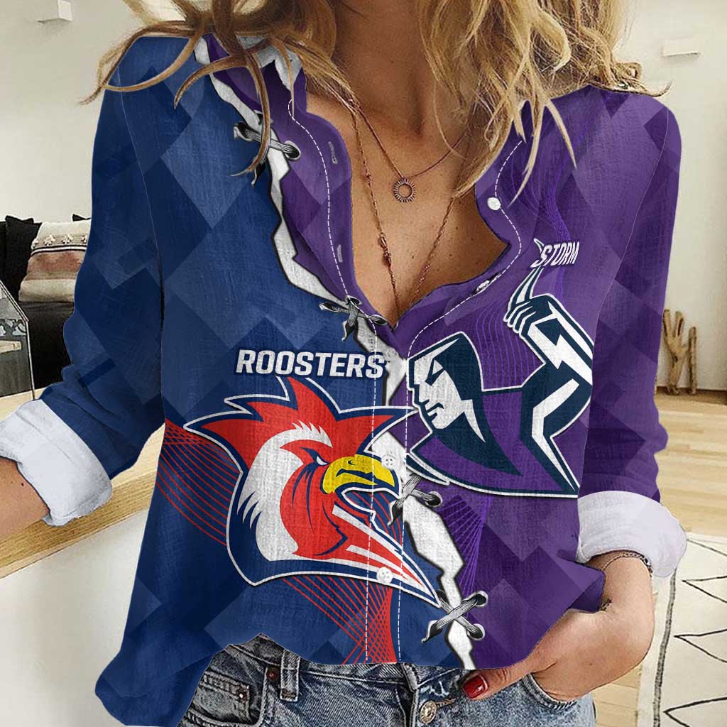 Custom NRL Storm And Roosters Rugby 2024 Women Casual Shirt Go Champions Dynamic Version - Vibe Hoodie Shop