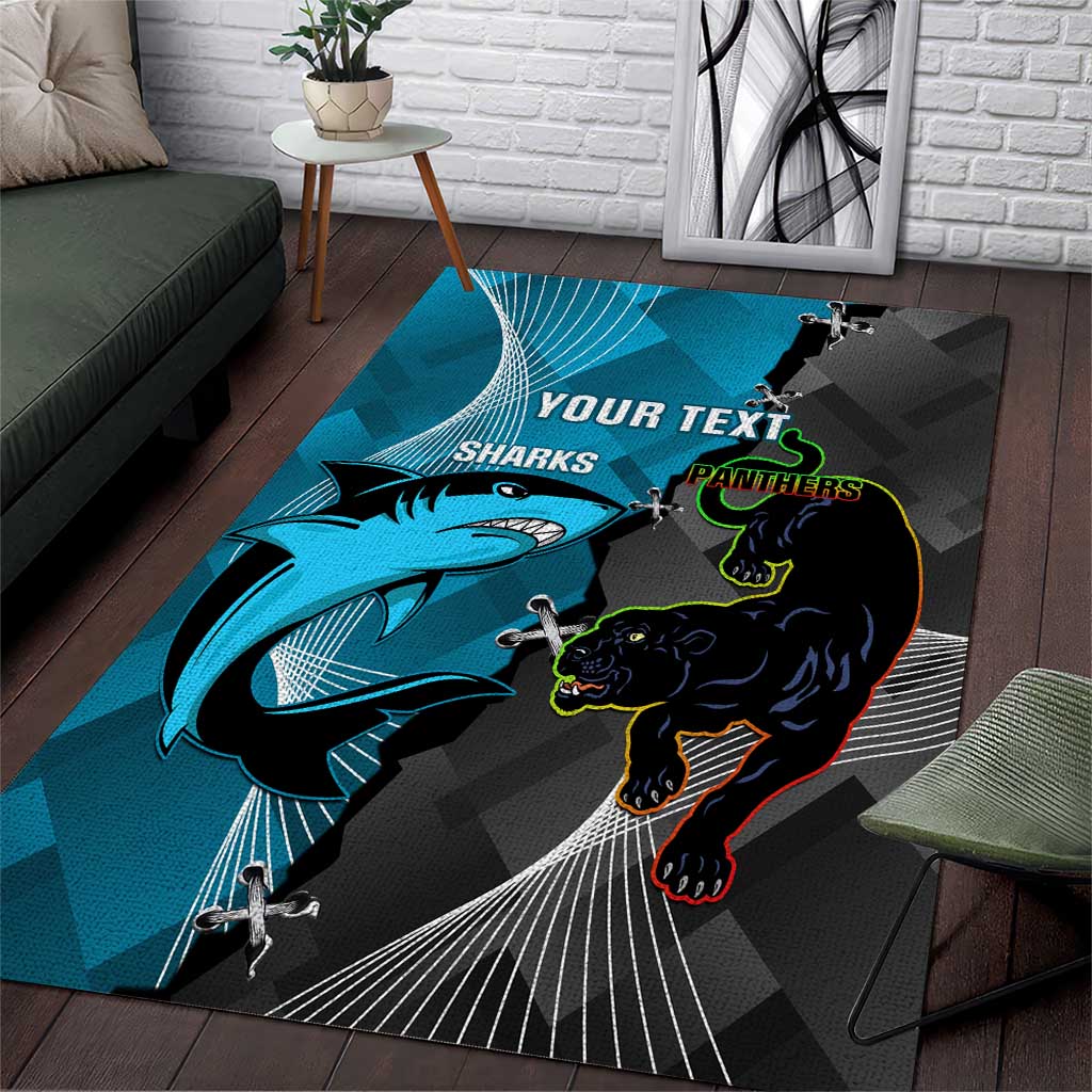 Custom NRL Panthers And Sharks Rugby 2024 Area Rug Go Champions Dynamic Version - Vibe Hoodie Shop