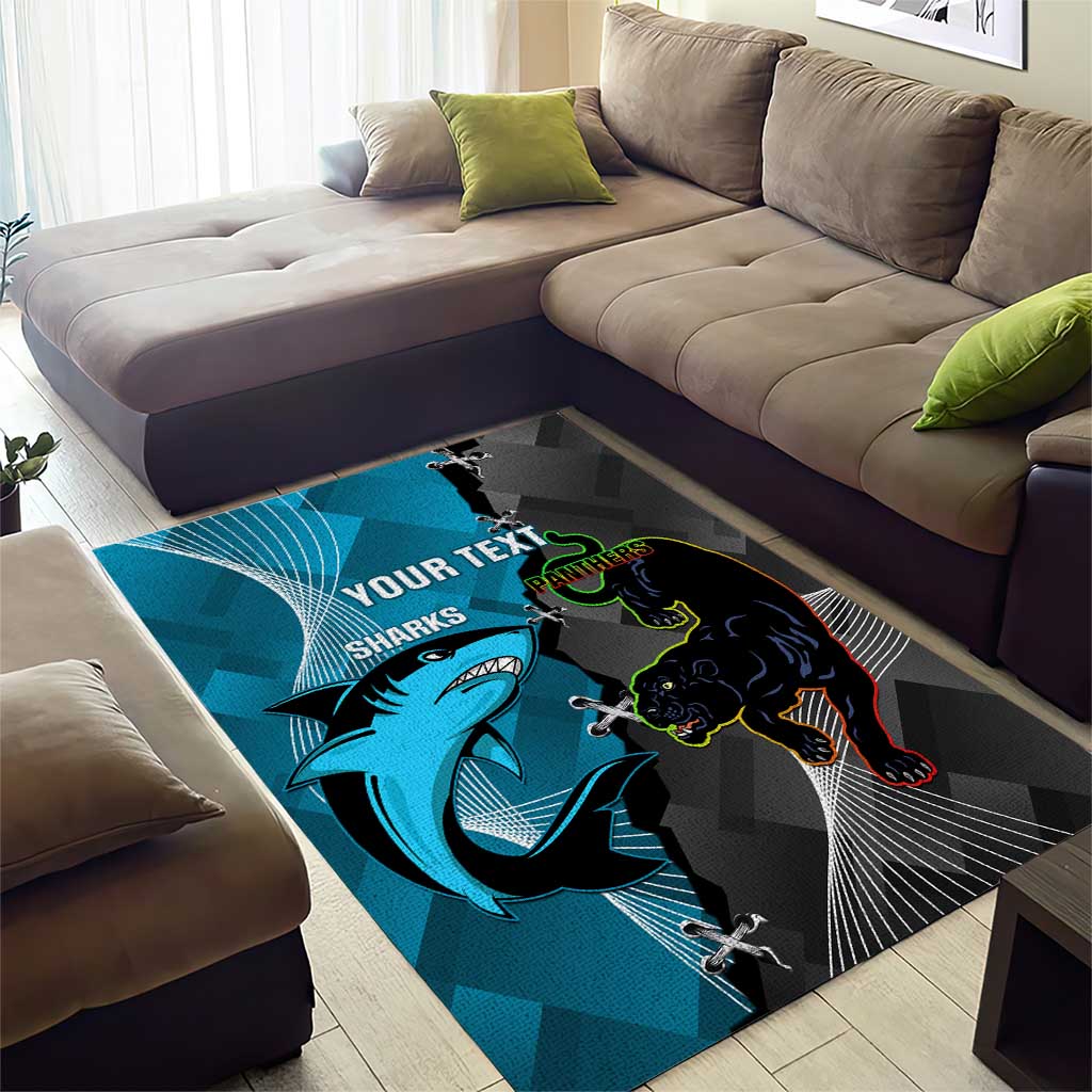 Custom NRL Panthers And Sharks Rugby 2024 Area Rug Go Champions Dynamic Version - Vibe Hoodie Shop