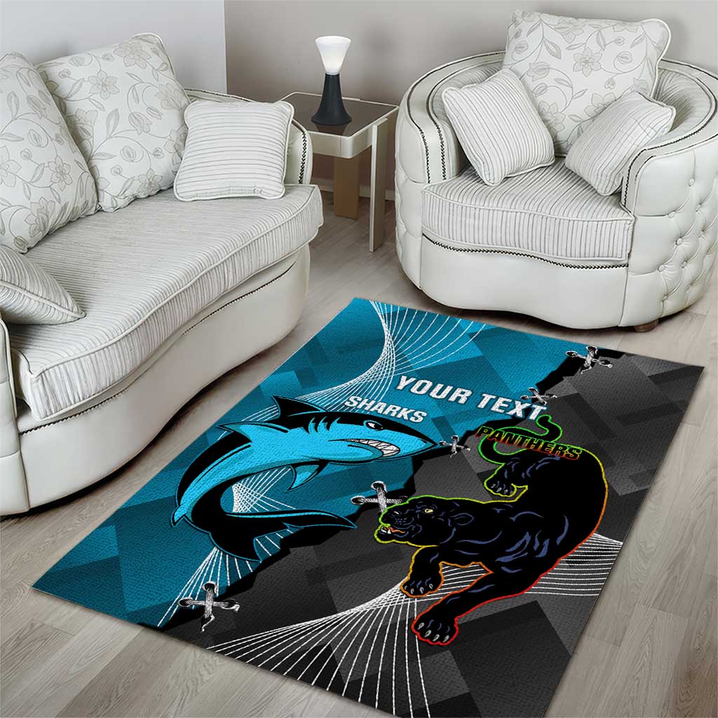 Custom NRL Panthers And Sharks Rugby 2024 Area Rug Go Champions Dynamic Version - Vibe Hoodie Shop