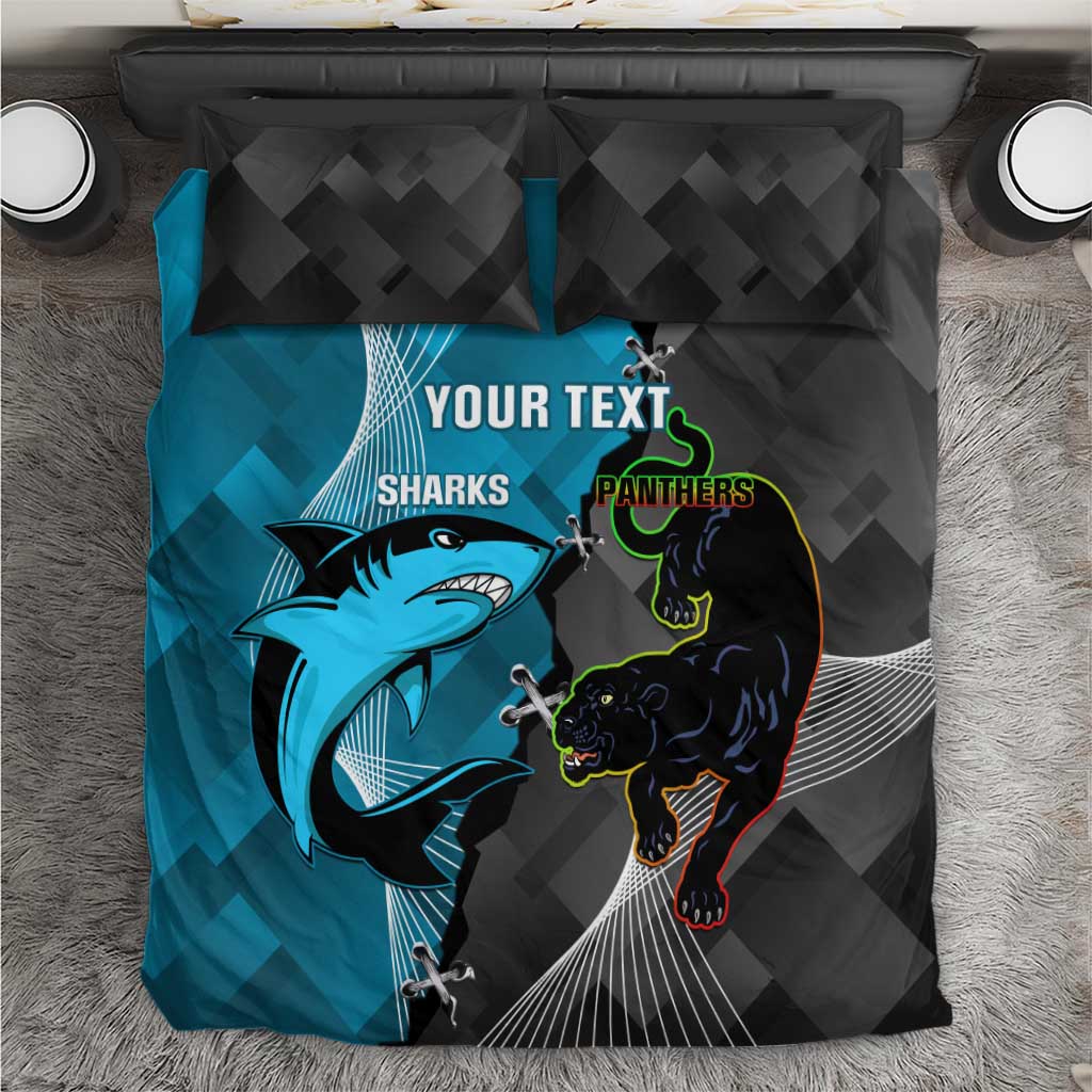 Custom NRL Panthers And Sharks Rugby 2024 Bedding Set Go Champions Dynamic Version - Vibe Hoodie Shop