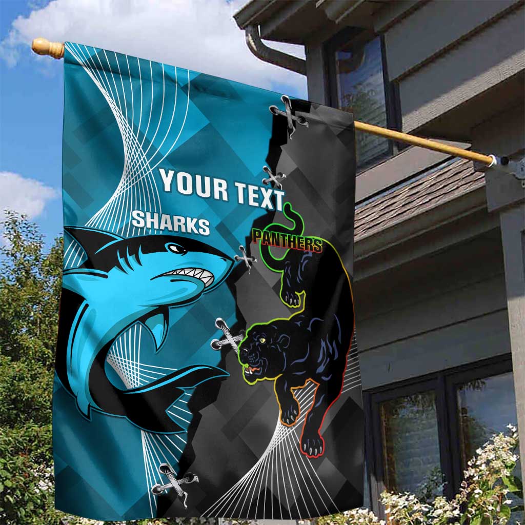 Custom NRL Panthers And Sharks Rugby 2024 Garden Flag Go Champions Dynamic Version - Vibe Hoodie Shop