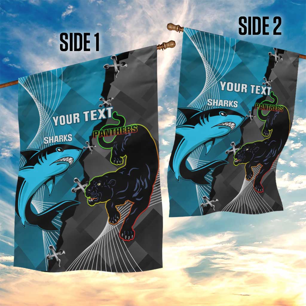 Custom NRL Panthers And Sharks Rugby 2024 Garden Flag Go Champions Dynamic Version - Vibe Hoodie Shop
