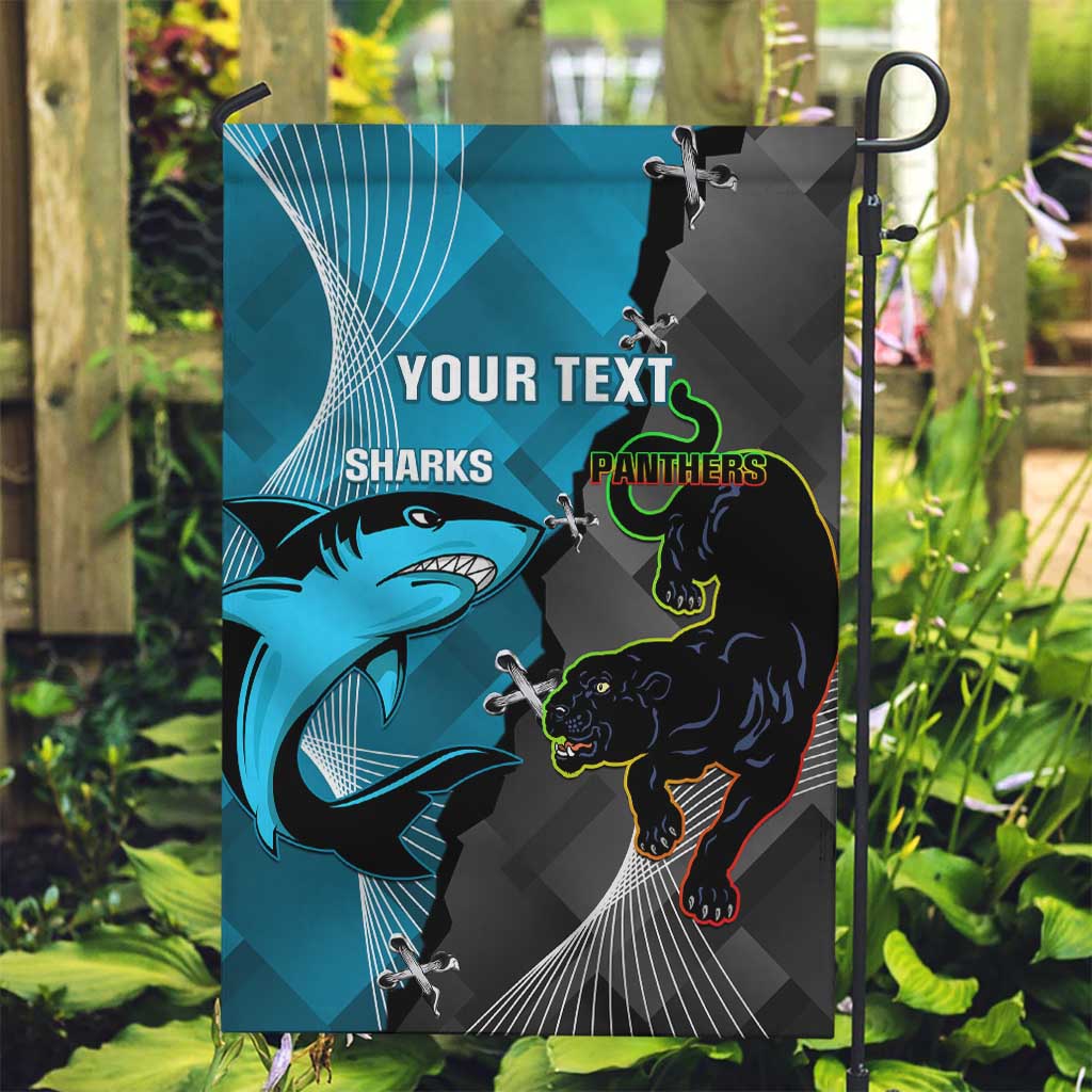 Custom NRL Panthers And Sharks Rugby 2024 Garden Flag Go Champions Dynamic Version - Vibe Hoodie Shop