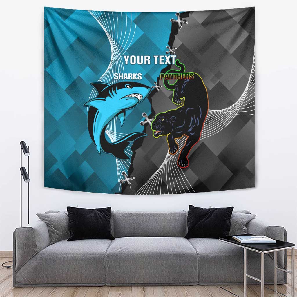 Custom NRL Panthers And Sharks Rugby 2024 Tapestry Go Champions Dynamic Version - Vibe Hoodie Shop