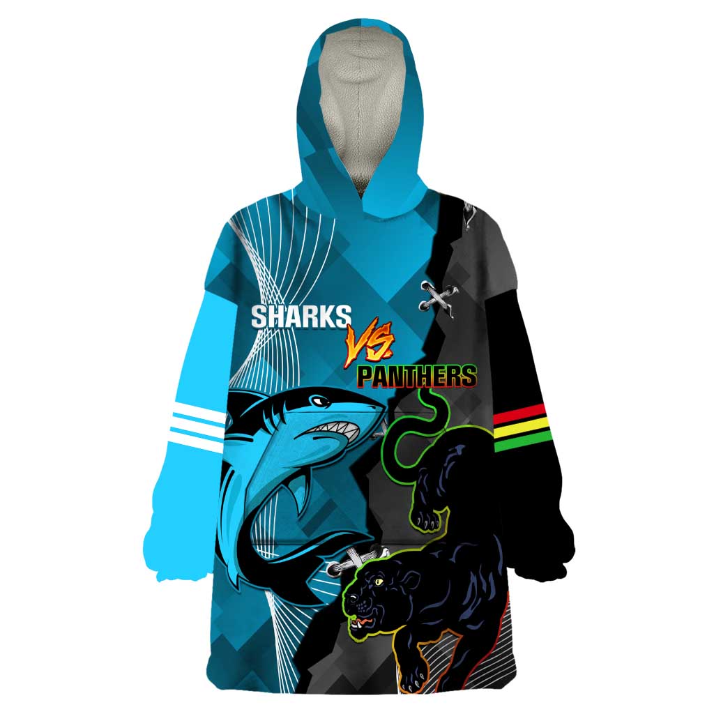 Custom NRL Panthers And Sharks Rugby 2024 Wearable Blanket Hoodie Go Champions Dynamic Version - Vibe Hoodie Shop