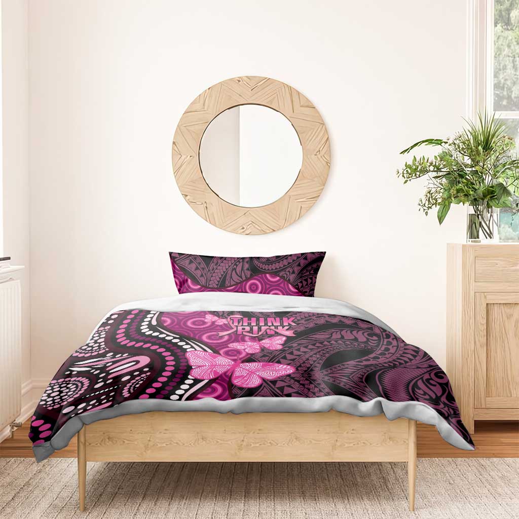 Think Pink Breast Cancer Awareness Bedding Set Butterfly Aboriginal Mix Polynesian Pattern - Vibe Hoodie Shop