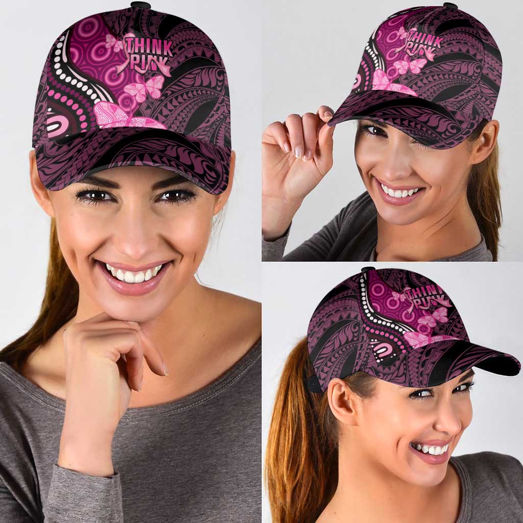 Think Pink Breast Cancer Awareness Australia Classic Cap Butterfly Aboriginal Mix Polynesian Pattern - Vibe Hoodie