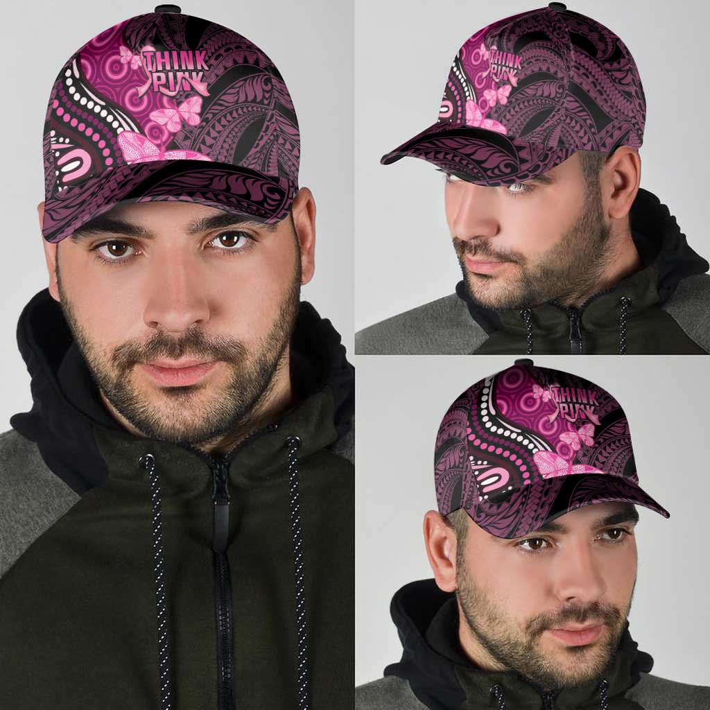 Think Pink Breast Cancer Awareness Australia Classic Cap Butterfly Aboriginal Mix Polynesian Pattern - Vibe Hoodie