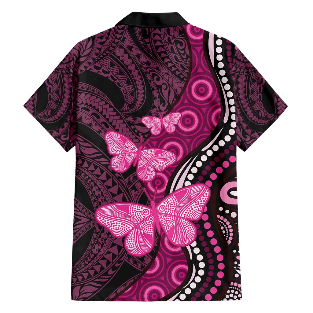 Think Pink Breast Cancer Awareness Hawaiian Shirt Butterfly Aboriginal Mix Polynesian Pattern - Vibe Hoodie Shop