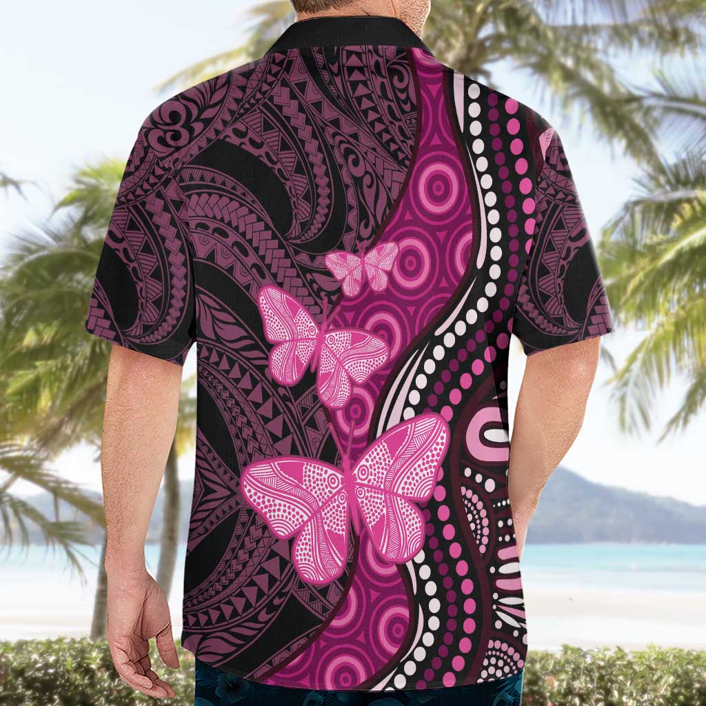 Think Pink Breast Cancer Awareness Hawaiian Shirt Butterfly Aboriginal Mix Polynesian Pattern - Vibe Hoodie Shop