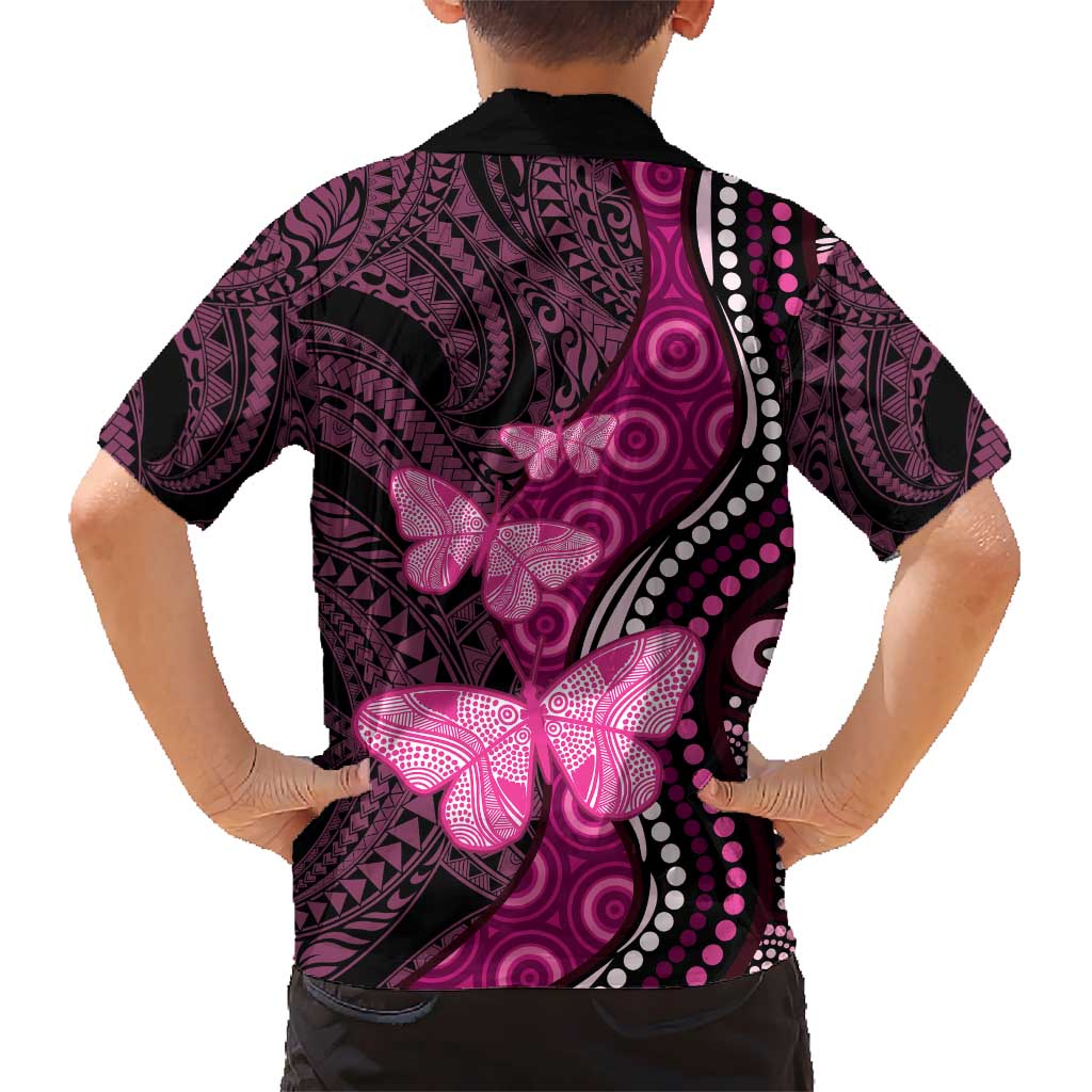 Think Pink Breast Cancer Awareness Hawaiian Shirt Butterfly Aboriginal Mix Polynesian Pattern - Vibe Hoodie Shop