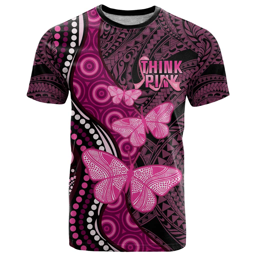 Think Pink Breast Cancer Awareness T Shirt Butterfly Aboriginal Mix Polynesian Pattern - Vibe Hoodie Shop