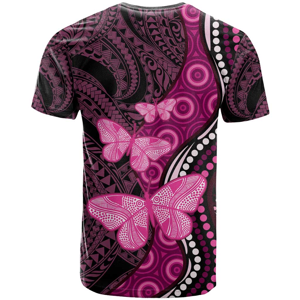 Think Pink Breast Cancer Awareness T Shirt Butterfly Aboriginal Mix Polynesian Pattern - Vibe Hoodie Shop