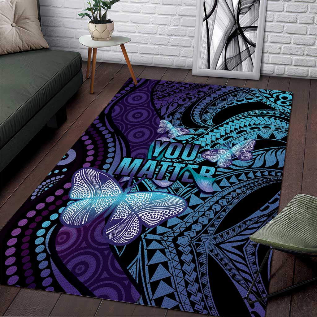 You Matter Suicide Prevention Awareness Area Rug Butterfly Aboriginal Mix Polynesian Pattern - Vibe Hoodie Shop