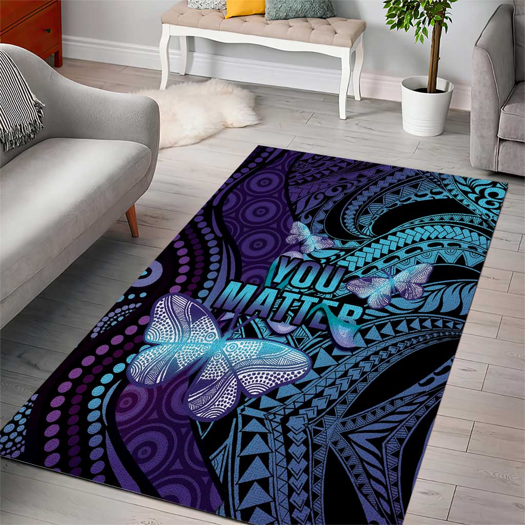 You Matter Suicide Prevention Awareness Area Rug Butterfly Aboriginal Mix Polynesian Pattern - Vibe Hoodie Shop