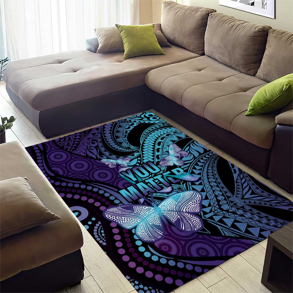 You Matter Suicide Prevention Awareness Area Rug Butterfly Aboriginal Mix Polynesian Pattern - Vibe Hoodie Shop