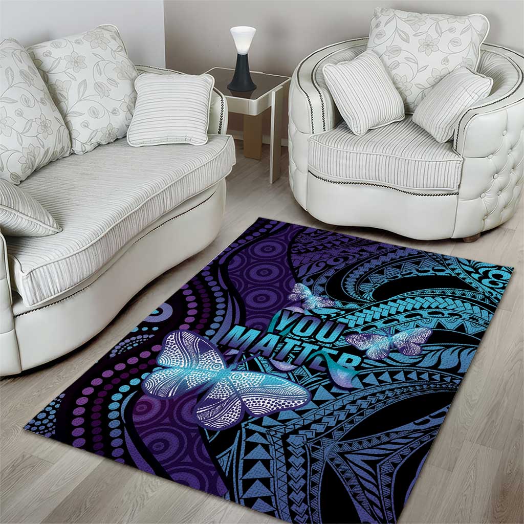 You Matter Suicide Prevention Awareness Area Rug Butterfly Aboriginal Mix Polynesian Pattern - Vibe Hoodie Shop