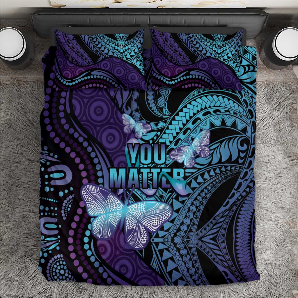 You Matter Suicide Prevention Awareness Bedding Set Butterfly Aboriginal Mix Polynesian Pattern - Vibe Hoodie Shop