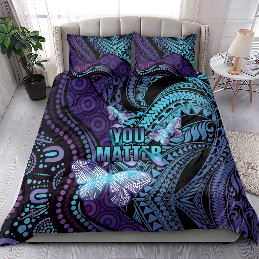 You Matter Suicide Prevention Awareness Bedding Set Butterfly Aboriginal Mix Polynesian Pattern - Vibe Hoodie Shop