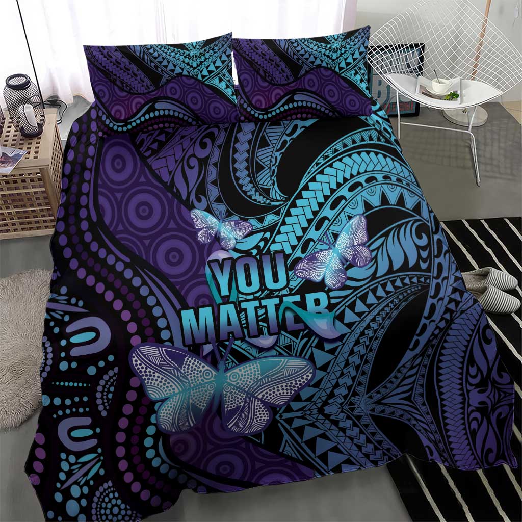 You Matter Suicide Prevention Awareness Bedding Set Butterfly Aboriginal Mix Polynesian Pattern - Vibe Hoodie Shop