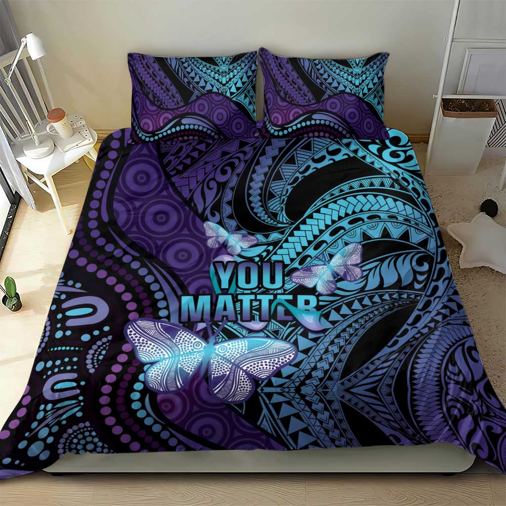 You Matter Suicide Prevention Awareness Bedding Set Butterfly Aboriginal Mix Polynesian Pattern - Vibe Hoodie Shop