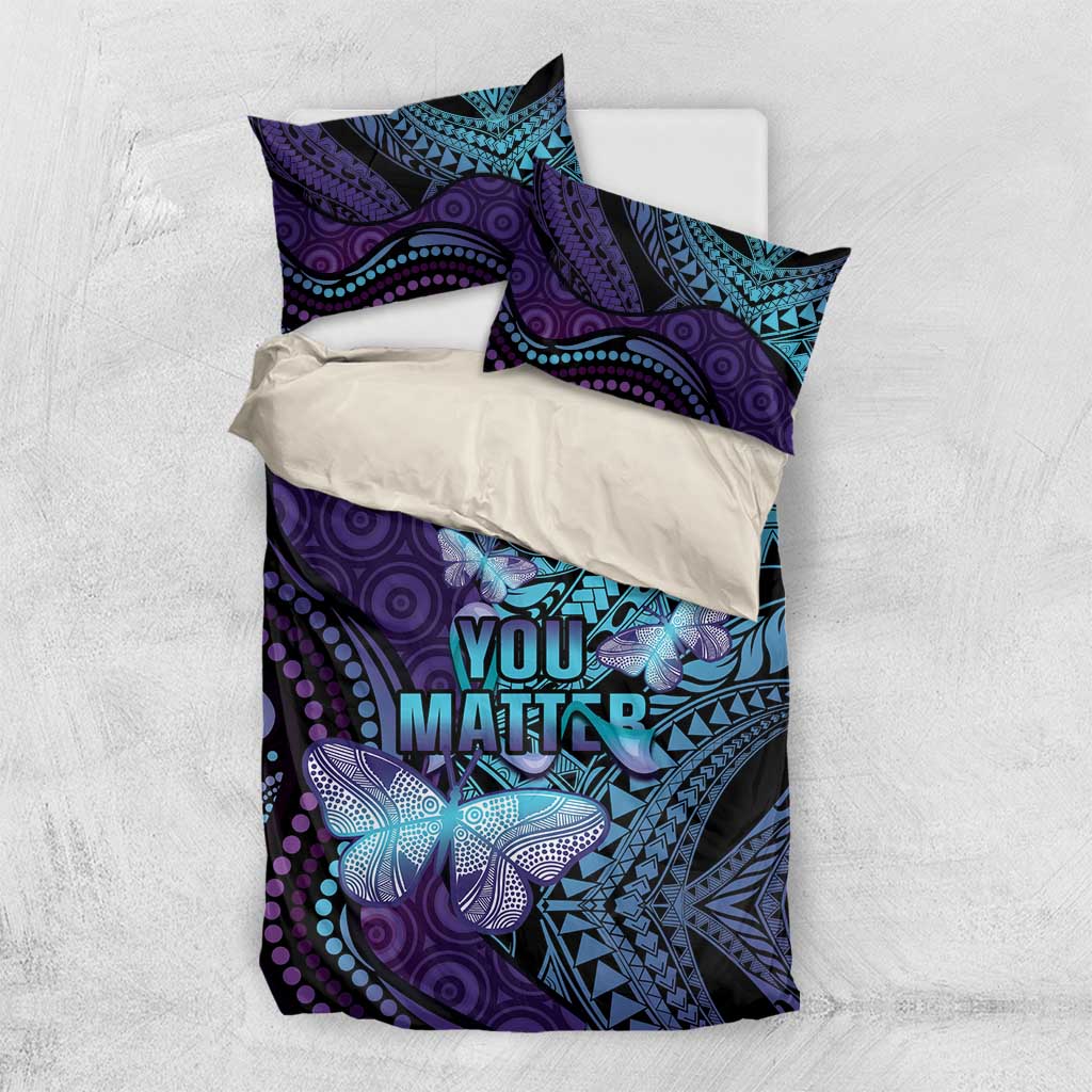 You Matter Suicide Prevention Awareness Bedding Set Butterfly Aboriginal Mix Polynesian Pattern - Vibe Hoodie Shop