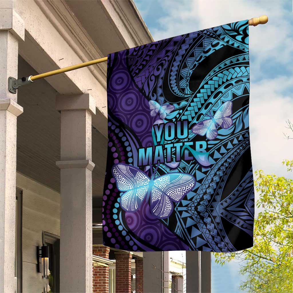 You Matter Suicide Prevention Awareness Garden Flag Butterfly Aboriginal Mix Polynesian Pattern - Vibe Hoodie Shop