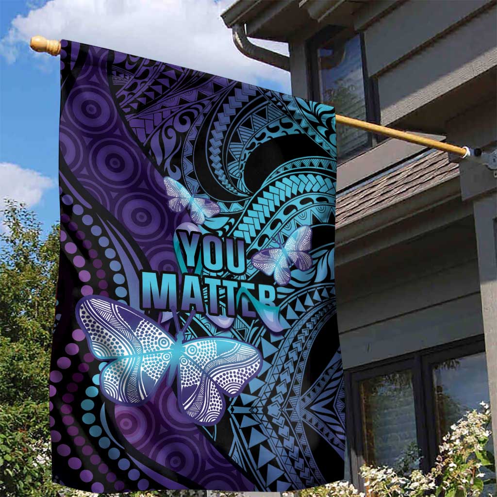 You Matter Suicide Prevention Awareness Garden Flag Butterfly Aboriginal Mix Polynesian Pattern - Vibe Hoodie Shop