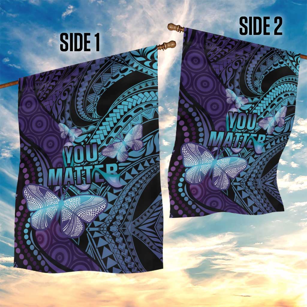 You Matter Suicide Prevention Awareness Garden Flag Butterfly Aboriginal Mix Polynesian Pattern - Vibe Hoodie Shop