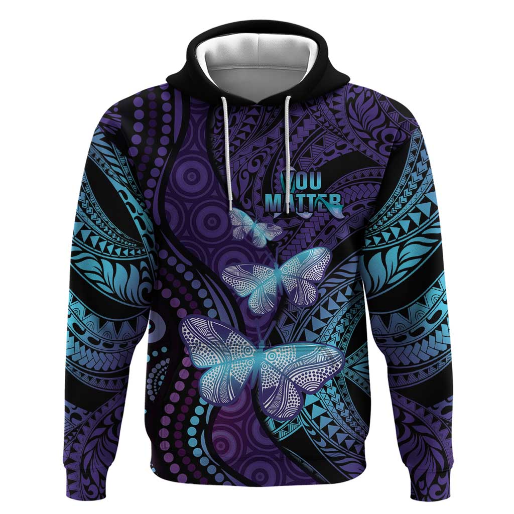 You Matter Suicide Prevention Awareness Hoodie Butterfly Aboriginal Mix Polynesian Pattern - Vibe Hoodie Shop