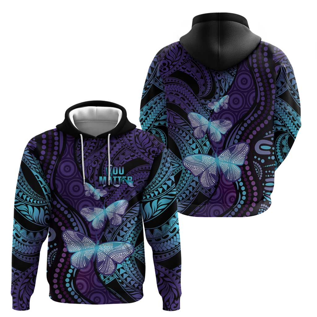 You Matter Suicide Prevention Awareness Hoodie Butterfly Aboriginal Mix Polynesian Pattern - Vibe Hoodie Shop