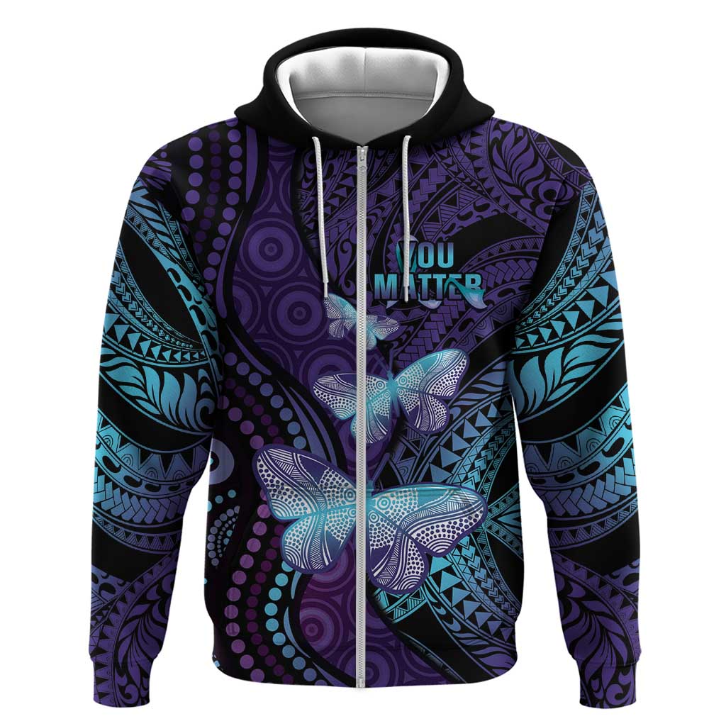 You Matter Suicide Prevention Awareness Hoodie Butterfly Aboriginal Mix Polynesian Pattern - Vibe Hoodie Shop