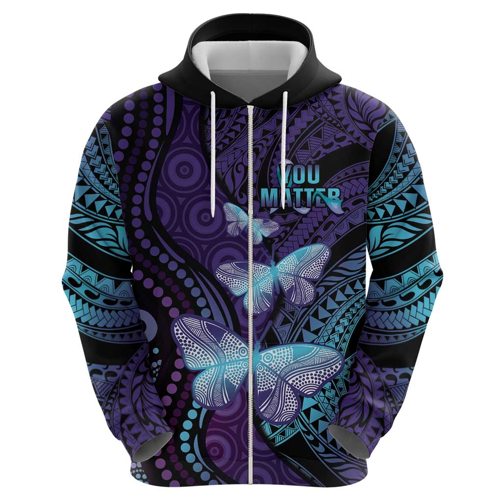 You Matter Suicide Prevention Awareness Hoodie Butterfly Aboriginal Mix Polynesian Pattern - Vibe Hoodie Shop