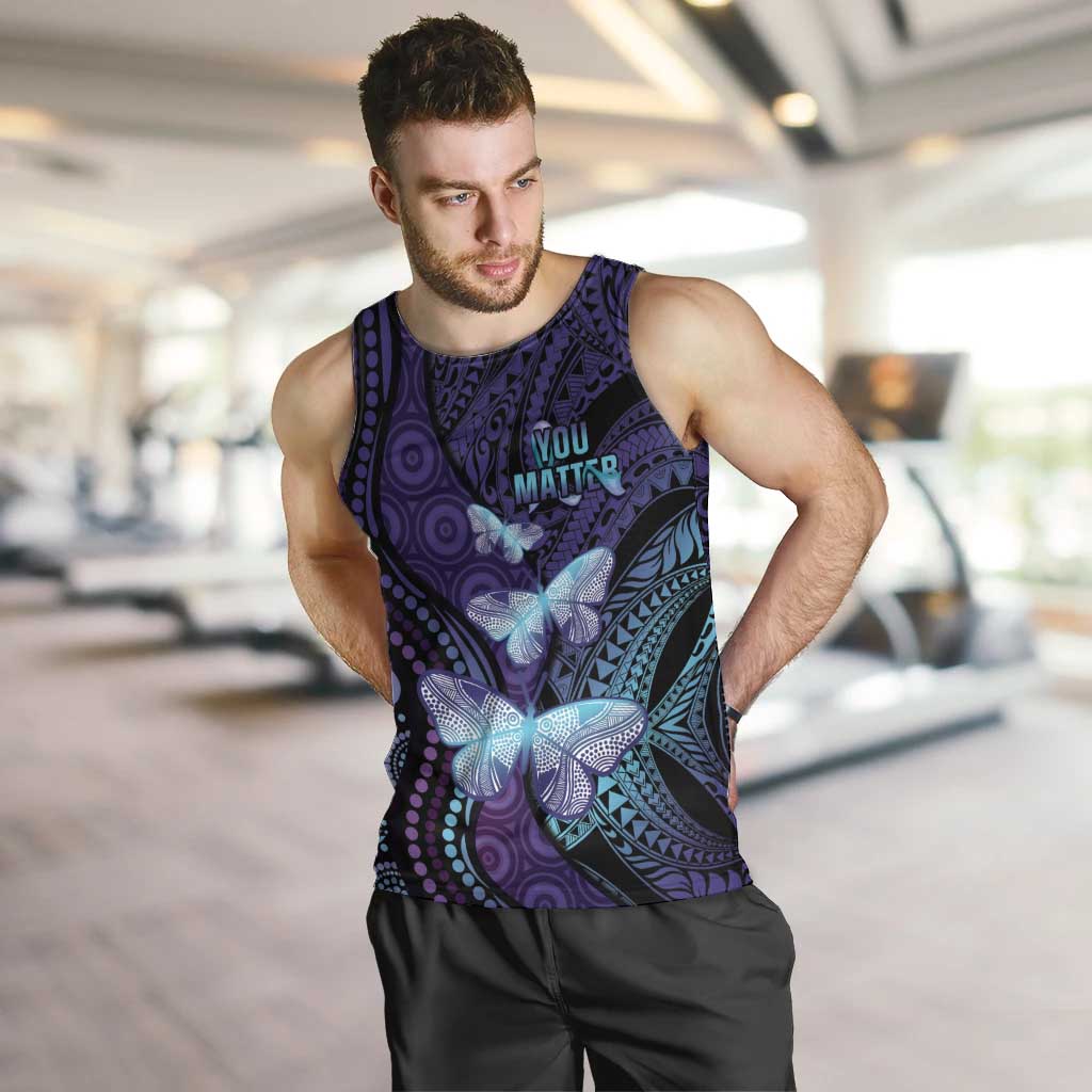 You Matter Suicide Prevention Awareness Men Tank Top Butterfly Aboriginal Mix Polynesian Pattern - Vibe Hoodie Shop