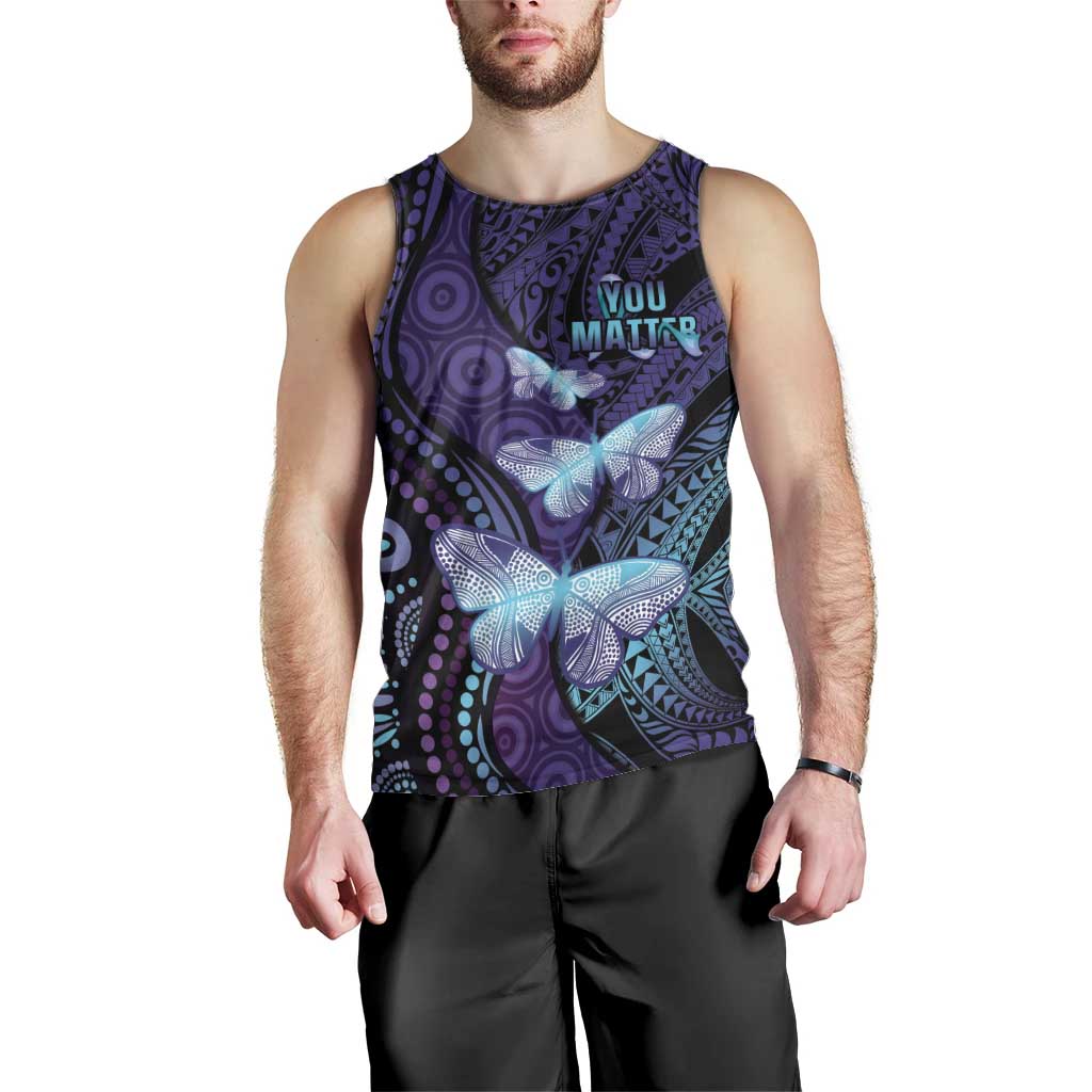 You Matter Suicide Prevention Awareness Men Tank Top Butterfly Aboriginal Mix Polynesian Pattern - Vibe Hoodie Shop