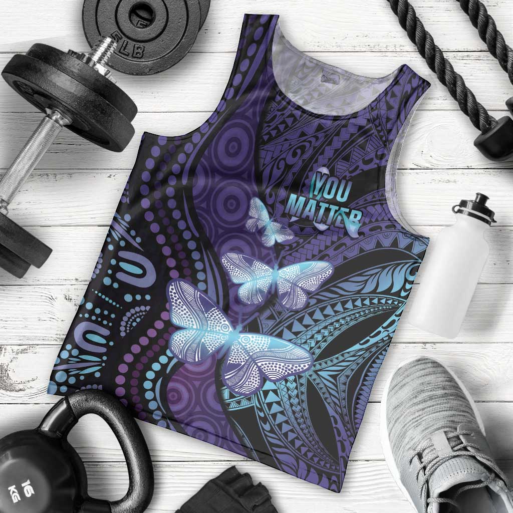 You Matter Suicide Prevention Awareness Men Tank Top Butterfly Aboriginal Mix Polynesian Pattern - Vibe Hoodie Shop