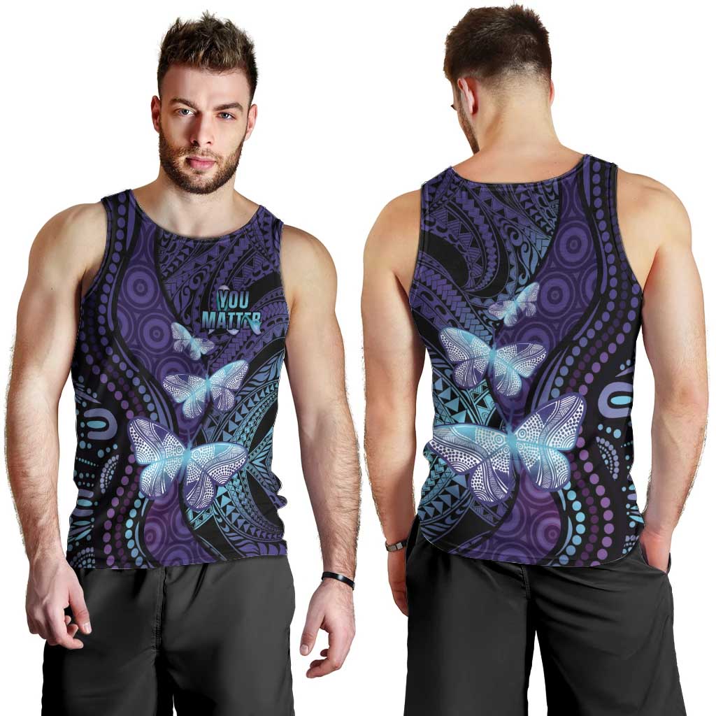 You Matter Suicide Prevention Awareness Men Tank Top Butterfly Aboriginal Mix Polynesian Pattern - Vibe Hoodie Shop