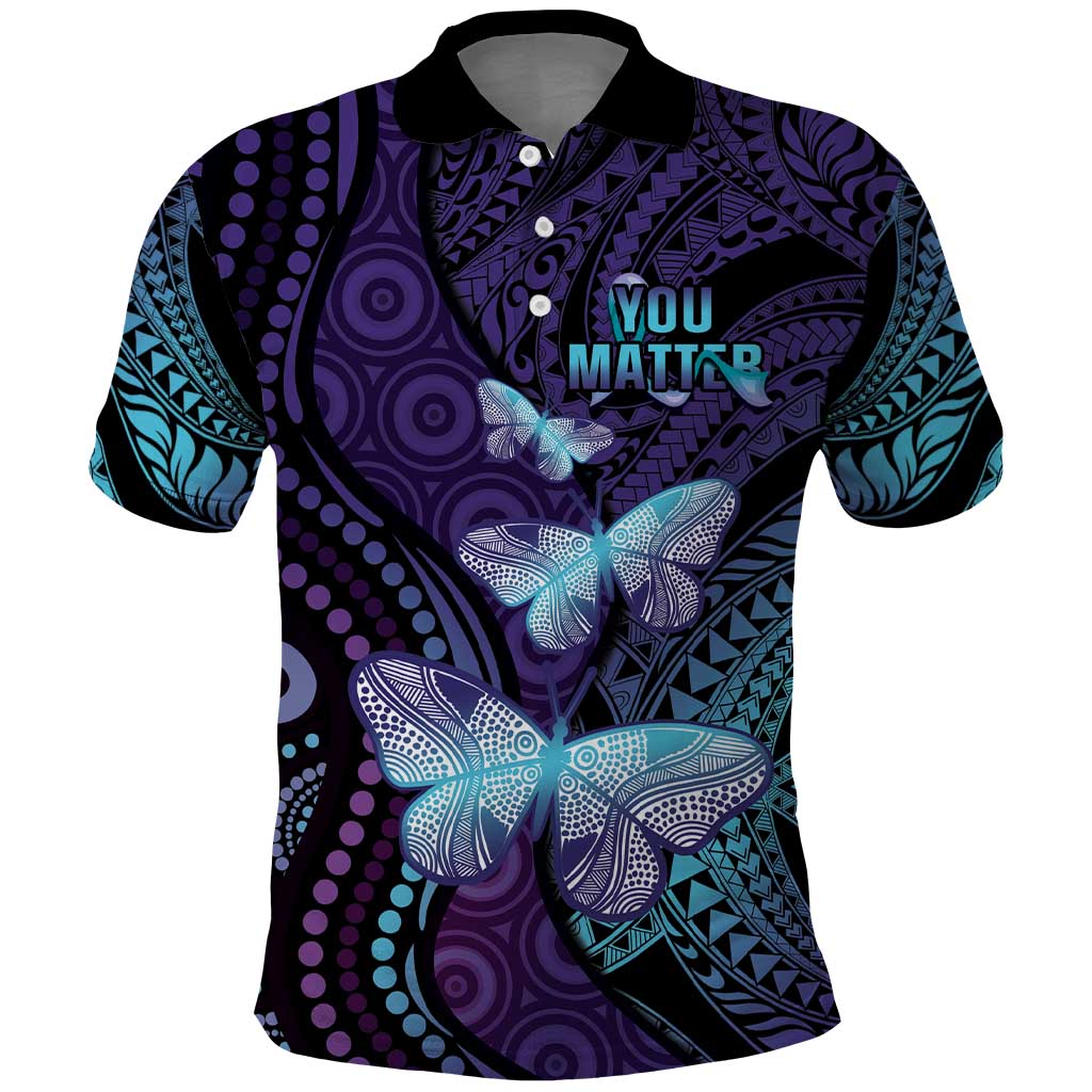 You Matter Suicide Prevention Awareness Polo Shirt Butterfly Aboriginal Mix Polynesian Pattern - Vibe Hoodie Shop