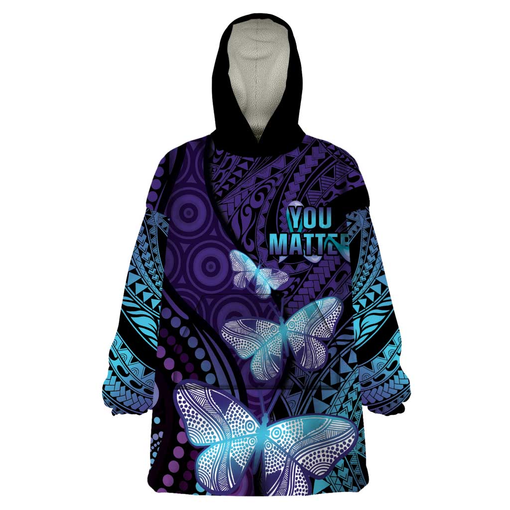 You Matter Suicide Prevention Awareness Wearable Blanket Hoodie Butterfly Aboriginal Mix Polynesian Pattern - Vibe Hoodie Shop