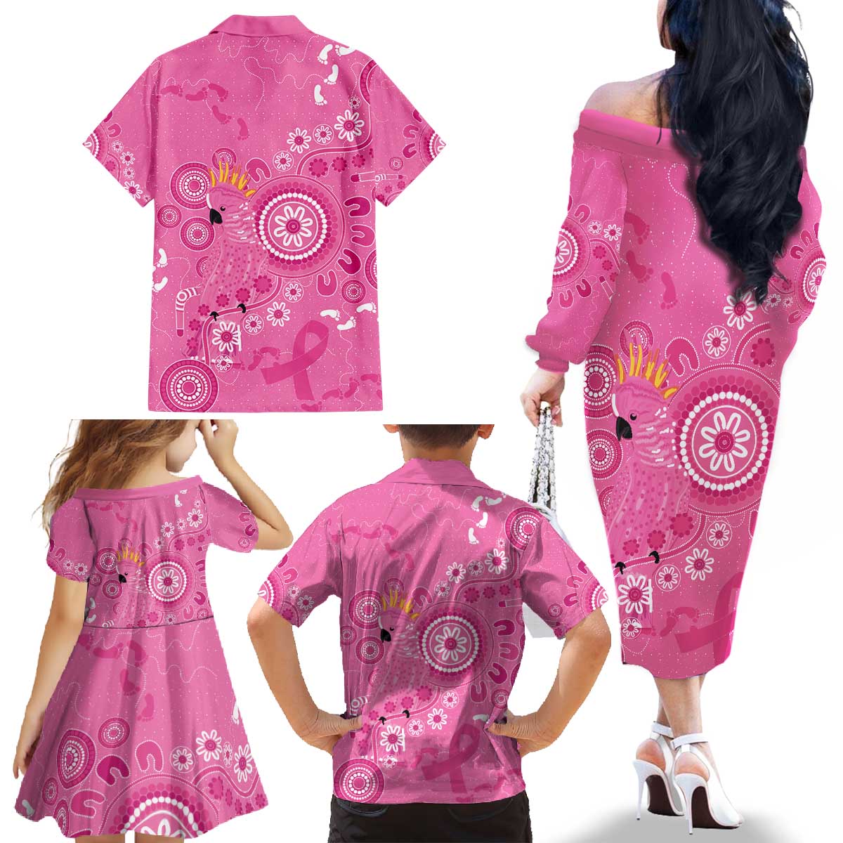 Pink Ribbon Australia Family Matching Off The Shoulder Long Sleeve Dress and Hawaiian Shirt Breast Cancer Awareness Aboriginal Cacatua leadbeateri - Vibe Hoodie