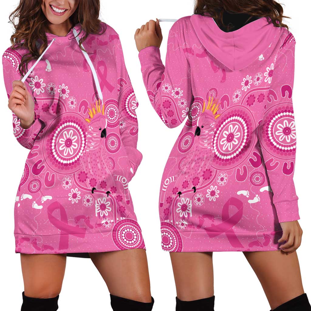 Pink Ribbon Australia Hoodie Dress Breast Cancer Awareness Aboriginal Cacatua leadbeateri - Vibe Hoodie