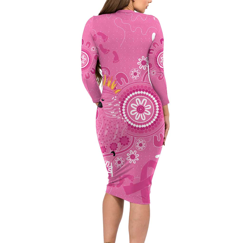 Pink Ribbon Australia Long Sleeve Bodycon Dress Breast Cancer Awareness Aboriginal Cacatua leadbeateri - Vibe Hoodie