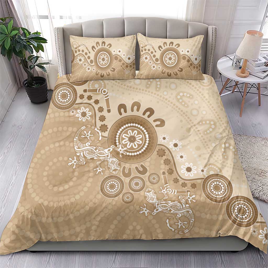 Beige Lizards Australia Bedding Set Boomerang Indigenous Art - Vibe Hoodie