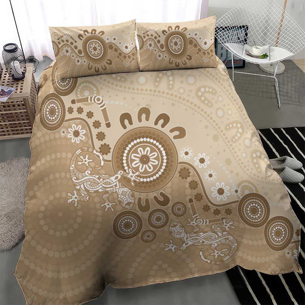 Beige Lizards Australia Bedding Set Boomerang Indigenous Art - Vibe Hoodie