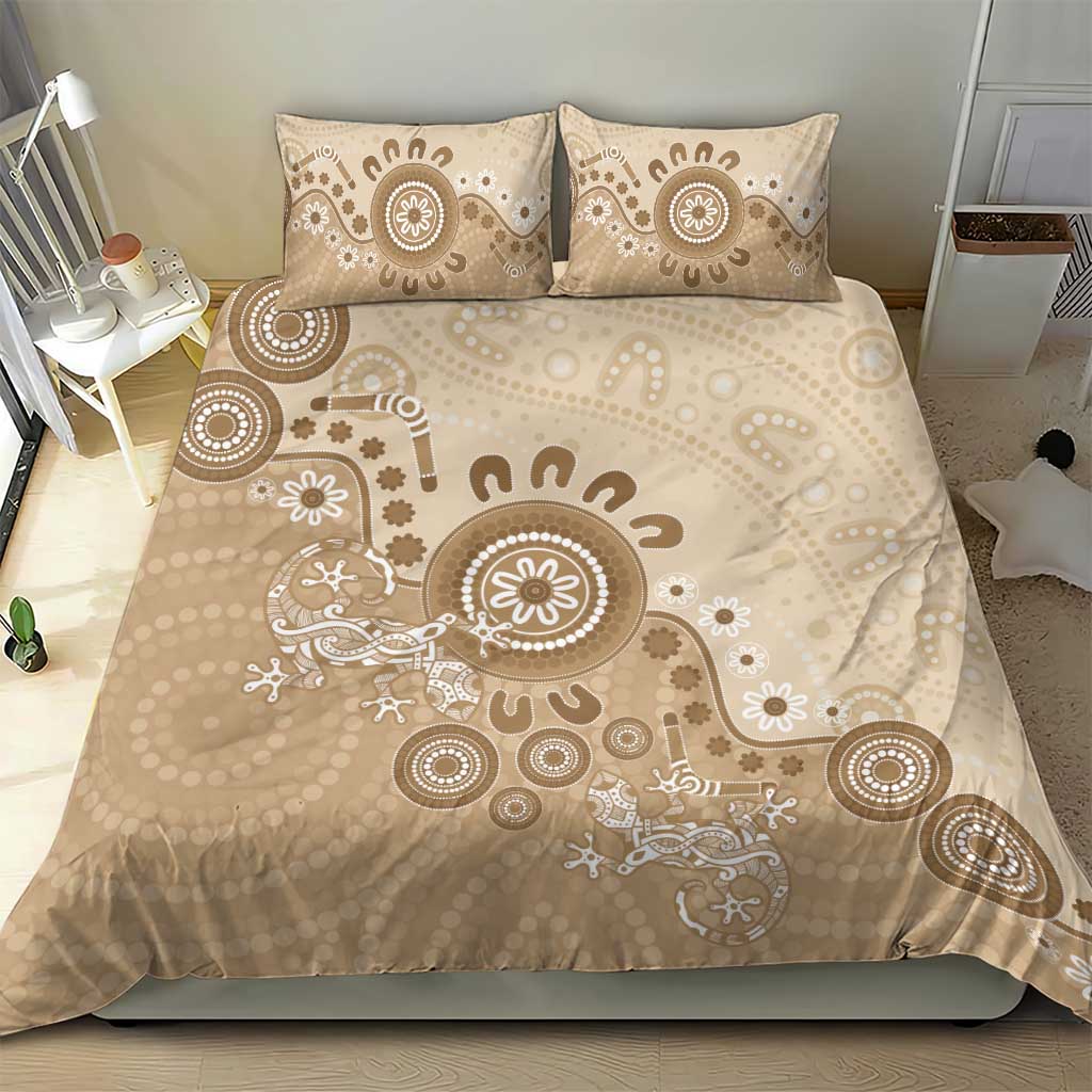 Beige Lizards Australia Bedding Set Boomerang Indigenous Art - Vibe Hoodie