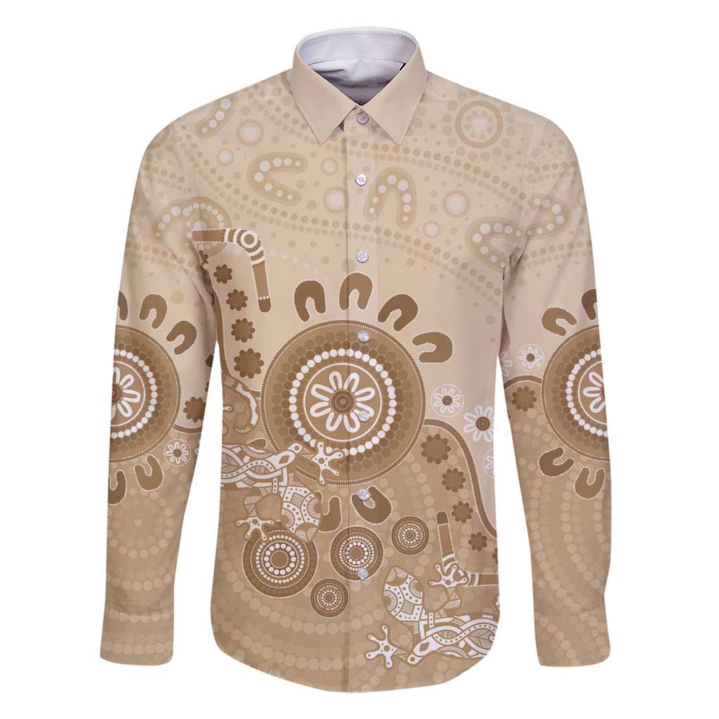 Beige Lizards Australia Family Matching Long Sleeve Bodycon Dress and Hawaiian Shirt Boomerang Indigenous Art - Vibe Hoodie