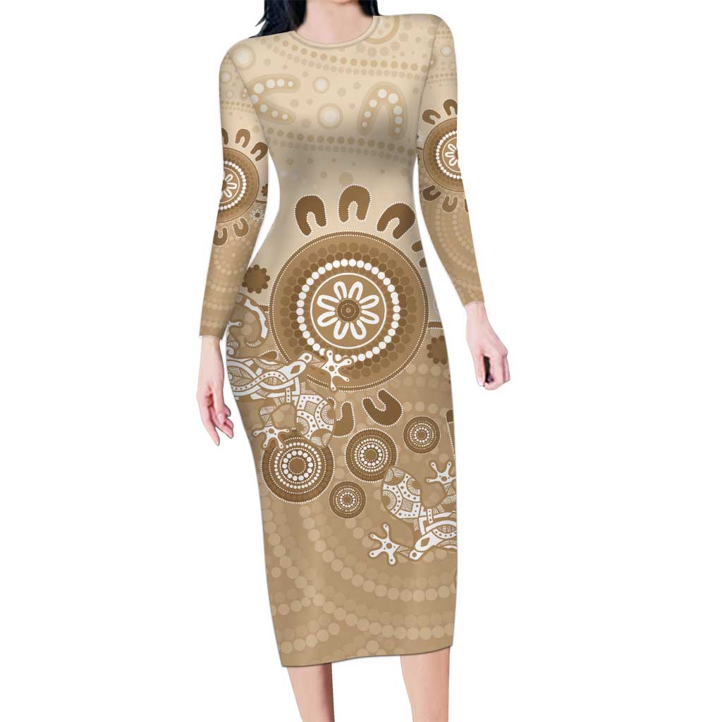 Beige Lizards Australia Family Matching Long Sleeve Bodycon Dress and Hawaiian Shirt Boomerang Indigenous Art - Vibe Hoodie