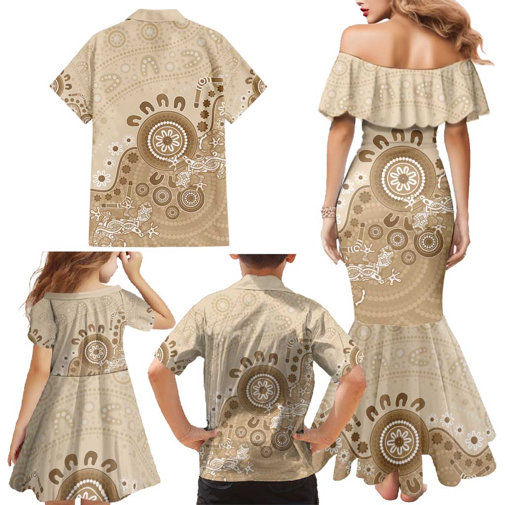 Beige Lizards Australia Family Matching Mermaid Dress and Hawaiian Shirt Boomerang Indigenous Art - Vibe Hoodie