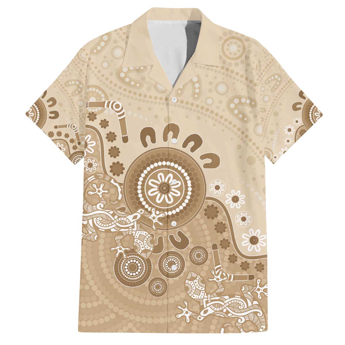 Beige Lizards Australia Family Matching Off The Shoulder Long Sleeve Dress and Hawaiian Shirt Boomerang Indigenous Art - Vibe Hoodie